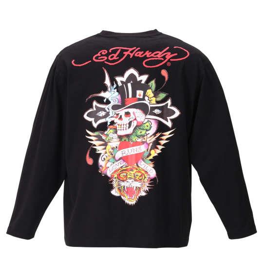 大きいサイズ メンズ Ed Hardy 天竺 プリント 長袖 Tシャツ ブラック 1178-9690-2 3L 4L 5L 6L