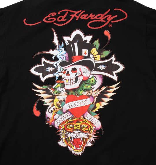 大きいサイズ メンズ Ed Hardy 天竺 プリント 長袖 Tシャツ ブラック 1178-9690-2 3L 4L 5L 6L