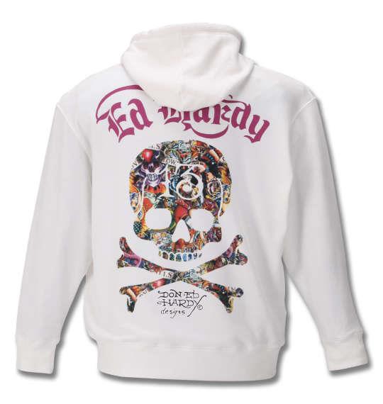 大きいサイズ メンズ Ed Hardy 裏毛 プリント プル パーカー オフホワイト 1178-9691-1 3L 4L 5L 6L