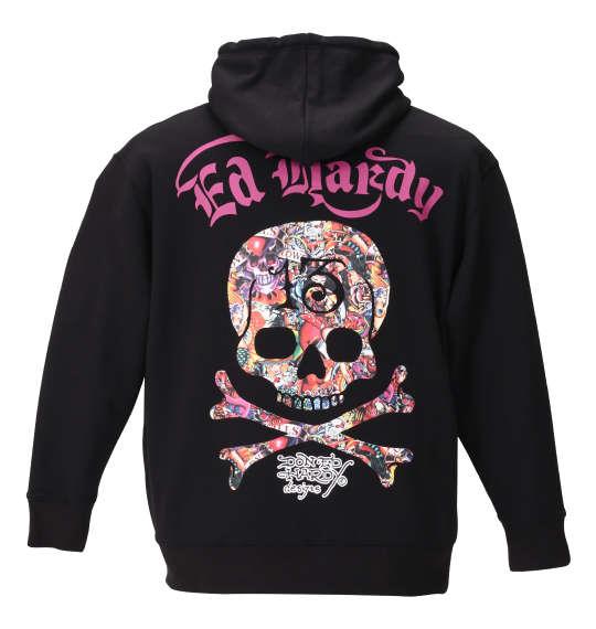 大きいサイズ メンズ Ed Hardy 裏毛 プリント プル パーカー ブラック 1178-9691-2 3L 4L 5L 6L