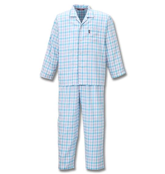 大きいサイズ メンズ marie claire homme DRY ツイル チェック 長袖 パジャマ サックス 1259-0150-2 3L 4L 5L 6L 8L