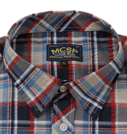 大きいサイズ メンズ Mc.S.P チェック 半袖 シャツ オフホワイト × ネイビー 1257-0200-1 3L 4L 5L 6L 8L