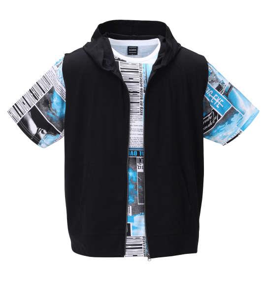 大きいサイズ メンズ BEAUMERE ノースリーブ フルジップ パーカー + 総柄 半袖 Tシャツ ブラック × ターコイズ 1258-0241-2 3L 4L 5L 6L