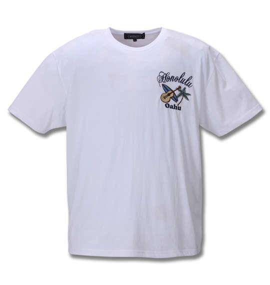 大きいサイズ メンズ SHELTY リゾート 刺繍 半袖 Tシャツ オフホワイト 1268-0230-1 3L 4L 5L 6L 8L