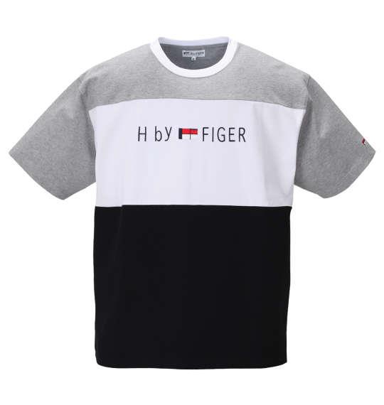 大きいサイズ メンズ H by FIGER 切替 半袖 Tシャツ グレー × ブラック 1268-0250-2 3L 4L 5L 6L 8L