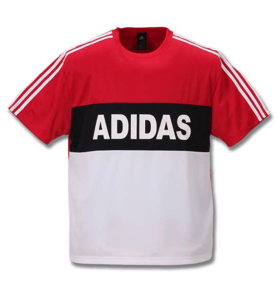 大きいサイズ メンズ adidas 切替 半袖 Tシャツ レッド × ホワイト 1278-0110-2 3XO 4XO 5XO 6XO 7XO 8XO