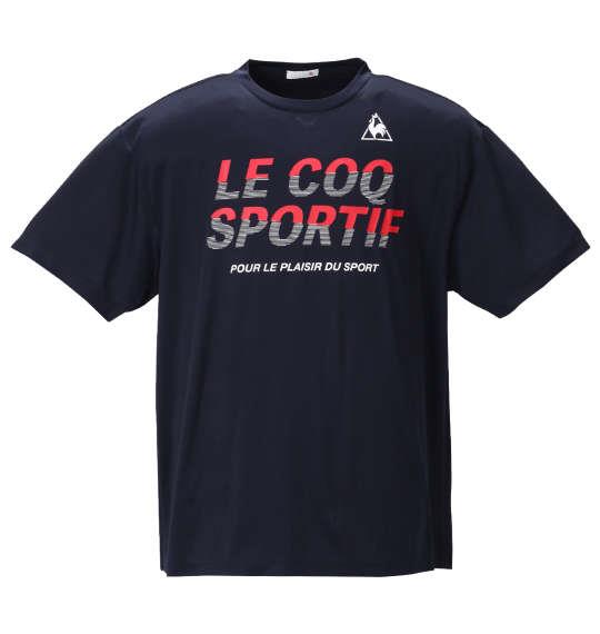 大きいサイズ メンズ LE COQ SPORTIF ドライ ピンメッシュ 半袖 Tシャツ ネイビー 1278-0231-1 2L 3L 4L 5L 6L