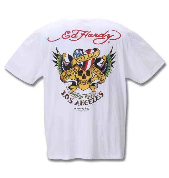 大きいサイズ メンズ Ed Hardy プリント 半袖 Tシャツ オフホワイト 1278-0525-1 3L 4L 5L 6L 8L