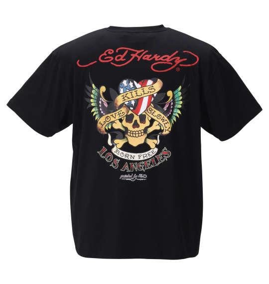 大きいサイズ メンズ Ed Hardy プリント 半袖 Tシャツ ブラック 1278-0525-2 3L 4L 5L 6L 8L