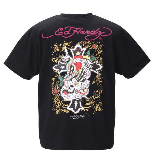 大きいサイズ メンズ Ed Hardy プリント 半袖 Tシャツ ブラック 1278-0526-2 3L 4L 5L 6L