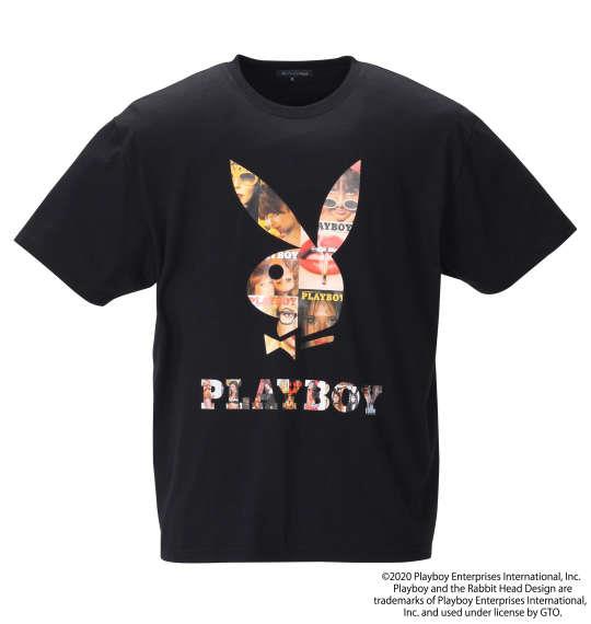 大きいサイズ メンズ PLAYBOY プリント 半袖 Tシャツ ブラック 1278-0555-2 3L 4L 5L 6L 8L