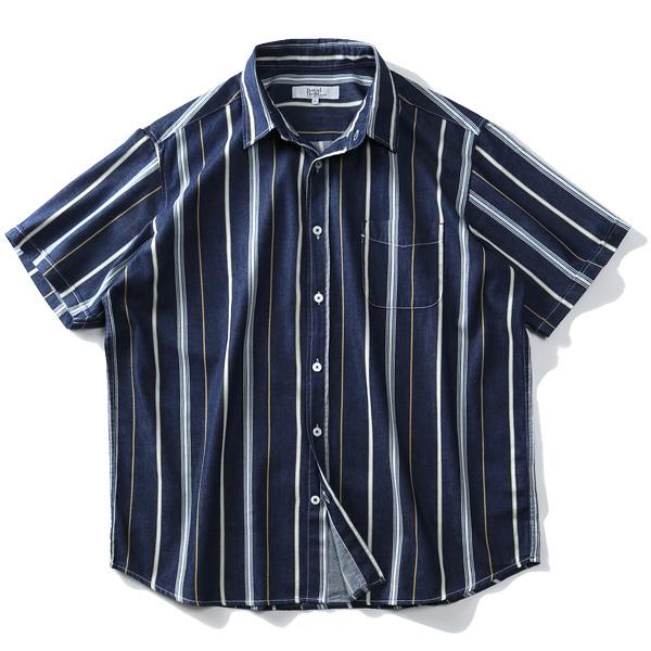 【WEB限定価格】シャツ割 大きいサイズ メンズ DANIEL DODD 半袖 インディゴ ストライプ柄 レギュラー シャツ 916-200227
