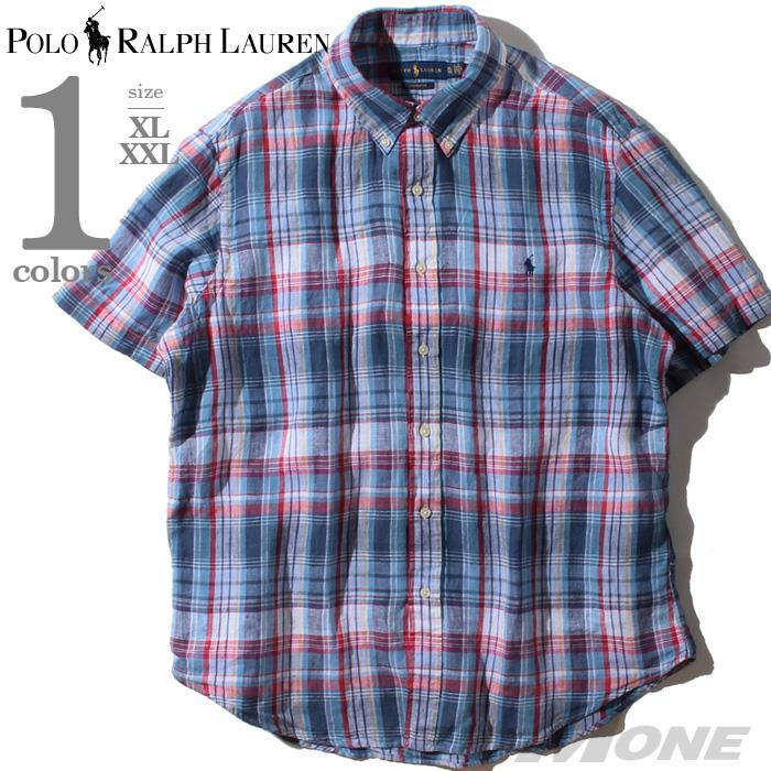 大きいサイズと大きい服のメンズ通販【ビッグエムワン】【WEB限定価格】ブランドセール 大きいサイズ メンズ POLO RALPH LAUREN ポロ ラルフローレン  半袖 チェック柄 リネン ボタンダウン シャツ USA直輸入 710789016(XL ブルー系): メンズ