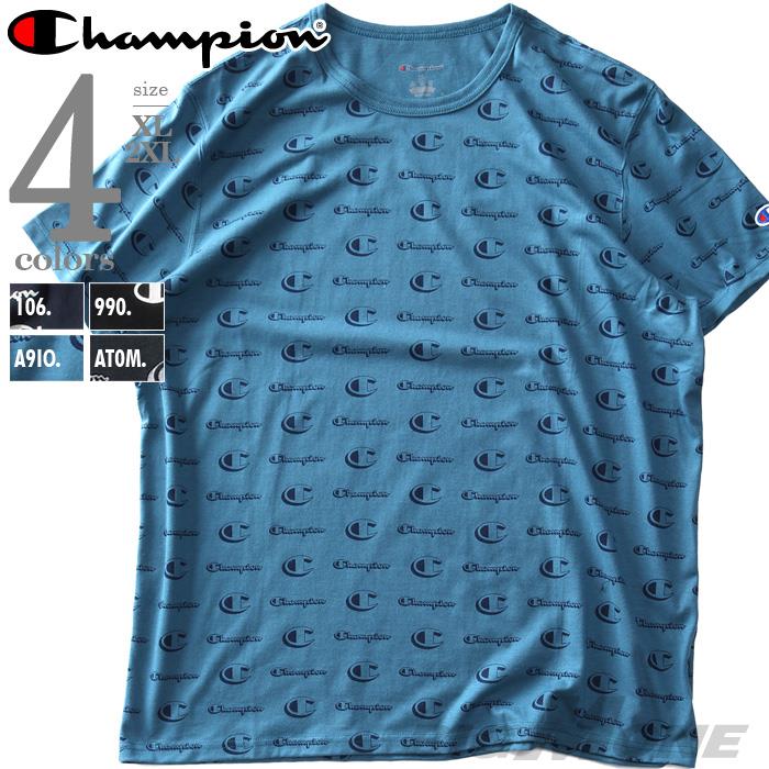 大きいサイズと大きい服のメンズ通販 ビッグエムワン Web限定価格 ブランドセール 大きいサイズ メンズ Champion チャンピオン ロゴ総柄 半袖 Tシャツ Usa直輸入 T5747p Xl ネイビー メンズ