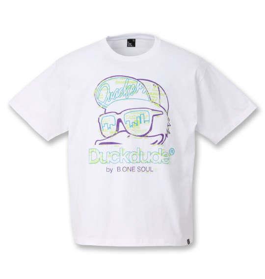 大きいサイズ メンズ b-one-soul DUCK DUDE ネオンロゴ 半袖 Tシャツ ホワイト 1258-0515-1 3L 4L 5L 6L