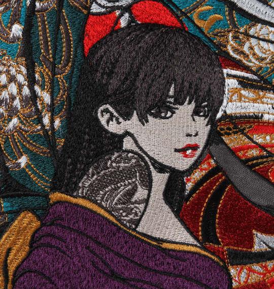 大きいサイズ メンズ 絡繰魂抜刀娘 凛&美月 刺繍 カモフラ ジャガード トラック ジャケット ブラック × グレー 1258-0362-1 3L 4L 5L 6L