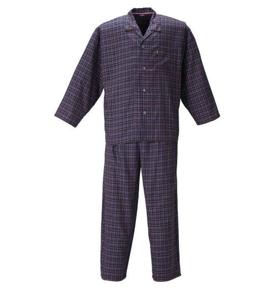大きいサイズ メンズ marie claire homme ツイル チェック 長袖 パジャマ ネイビー 1259-0300-2 3L 4L 5L 6L 8L