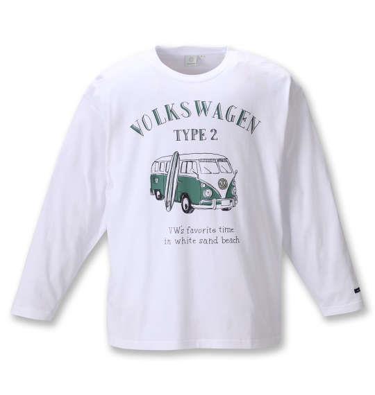 大きいサイズ メンズ VOLKSWAGEN 天竺 ワーゲンバス プリント 長袖 Tシャツ ホワイト 1268-0310-1 3L 4L 5L 6L 8L