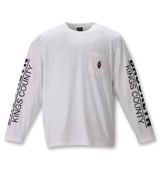 大きいサイズ メンズ SHELTY 天竺 ベア刺繍 ポケット付 長袖 Tシャツ オフホワイト 1268-0360-1 3L 4L 5L 6L