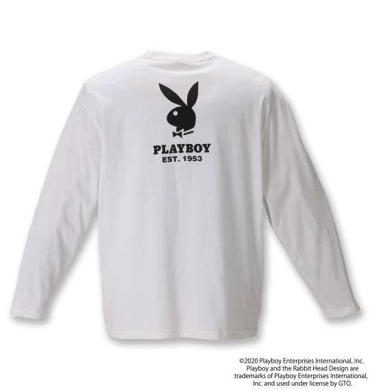 大きいサイズ メンズ PLAYBOY 天竺 プリント 長袖 Tシャツ オフホワイト 1278-0620-1 3L 4L 5L 6L