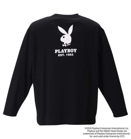 大きいサイズ メンズ PLAYBOY 天竺 プリント 長袖 Tシャツ ブラック 1278-0620-2 3L 4L 5L 6L