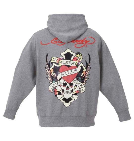 大きいサイズ メンズ Ed Hardy 裏毛 プリント プル パーカー ミックスグレー 1278-0630-1 3L 4L 5L 6L