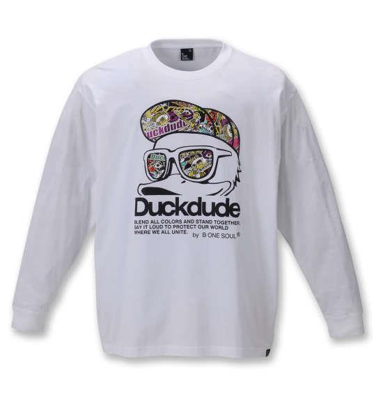 大きいサイズ メンズ b-one-soul DUCK DUDE 長袖 Tシャツ ホワイト 1258-1130-1 3L 4L 5L 6L