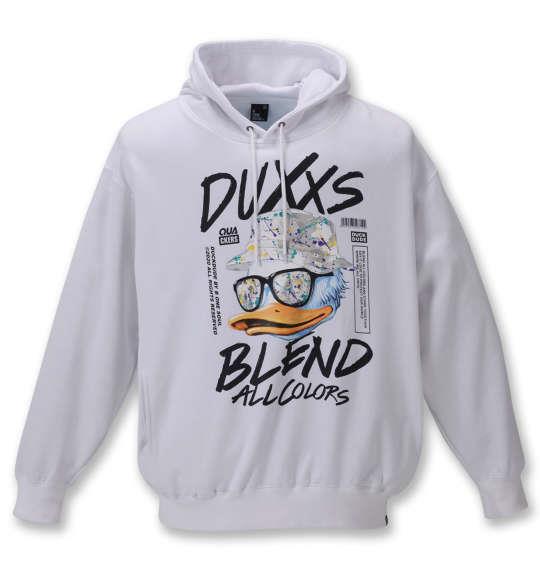 大きいサイズ メンズ b-one-soul DUCK DUDE プル パーカー ホワイト 1258-1131-1 3L 4L 5L 6L