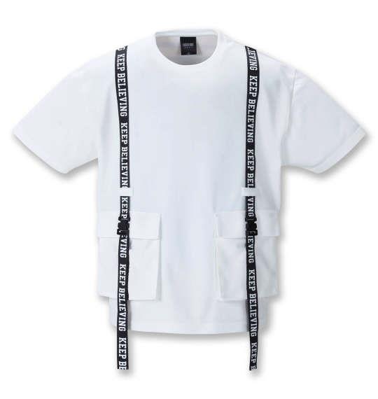 大きいサイズ メンズ SHOCK NINE ポンチテープ使い ポケット付 半袖 Tシャツ オフホワイト 1258-1225-1 3L 4L 5L 6L