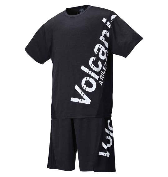 大きいサイズ メンズ VOLCANIC カチオン 天竺 切替 半袖 Tシャツ + ハーフパンツ ブラック杢 1258-1260-2 3L 4L 5L 6L