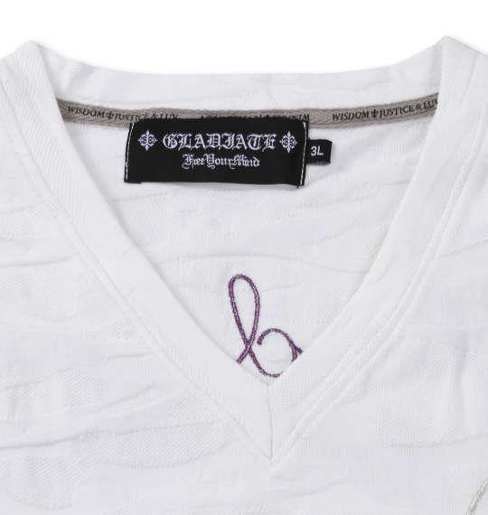 大きいサイズ メンズ GLADIATE ALL刺繍 カモフラ ジャガード 半袖 Vネック Tシャツ ホワイト 1258-1550-1 3L 4L 5L 6L 8L
