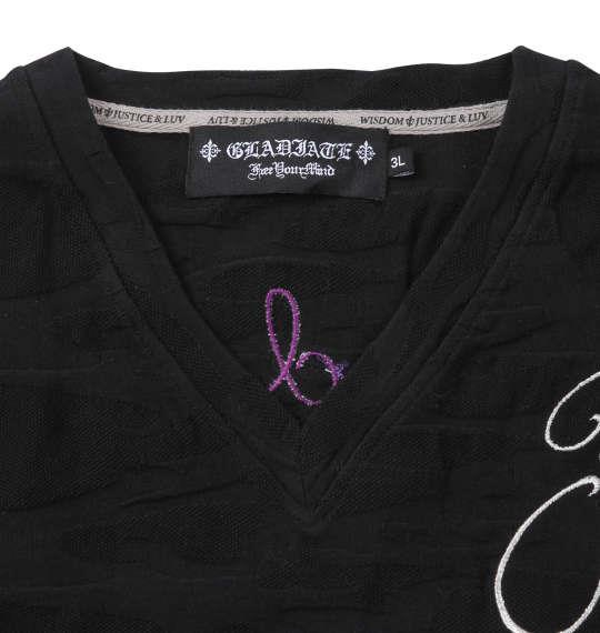 大きいサイズ メンズ GLADIATE ALL刺繍 カモフラ ジャガード 半袖 Vネック Tシャツ ブラック 1258-1550-2 3L 4L 5L 6L 8L