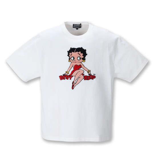 【2021cha】大きいサイズ メンズ BETTY BOOP サガラ刺繍 半袖 Tシャツ オフホワイト 1278-1281-1 3L 4L 5L 6L 8L