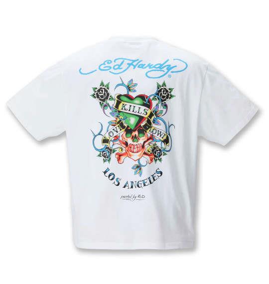 大きいサイズ メンズ Ed Hardy プリント 半袖 Tシャツ オフホワイト 1278-1290-1 3L 4L 5L 6L 8L