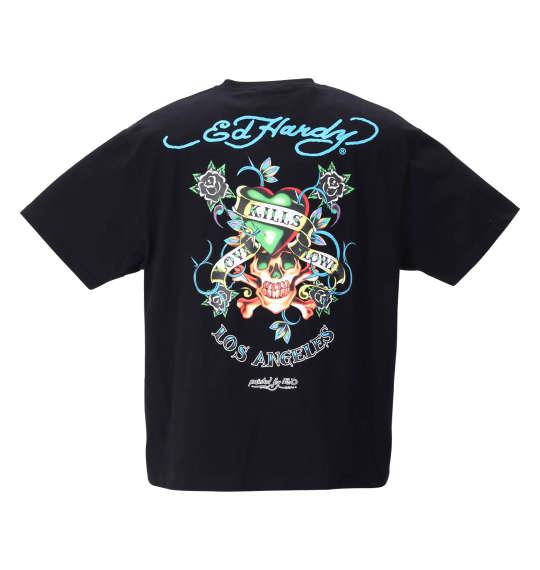 大きいサイズ メンズ Ed Hardy プリント 半袖 Tシャツ ブラック 1278-1290-2 3L 4L 5L 6L 8L