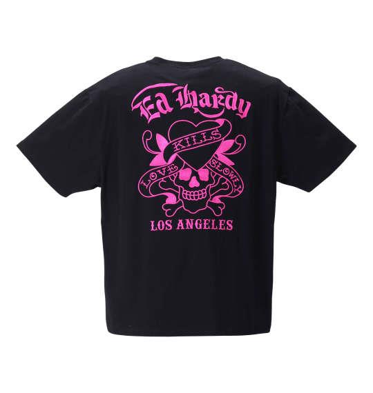 大きいサイズ メンズ Ed Hardy 刺繍 半袖 Tシャツ ブラック × ピンク 1278-1291-2 3L 4L 5L 6L 8L