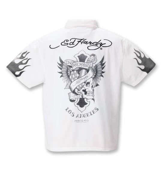 大きいサイズ メンズ Ed Hardy 刺繍 & プリント 鹿の子 半袖 ポロシャツ オフホワイト 1278-1292-1 3L 4L 5L 6L 8L