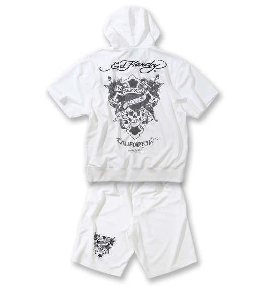 大きいサイズ メンズ Ed Hardy 半袖 フルジップ パーカージャージ セット オフホワイト 1278-1293-1 3L 4L 5L 6L 8L