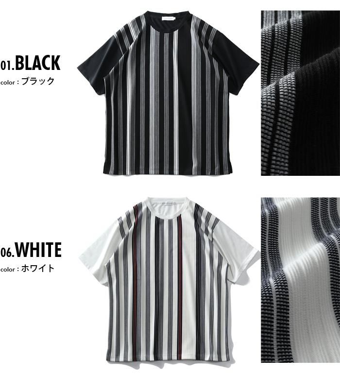 【WEB限定価格】大きいサイズ メンズ PLEGGI プレッジ リップル ストライプ 半袖 Tシャツ 抗菌防臭 61-43152-2