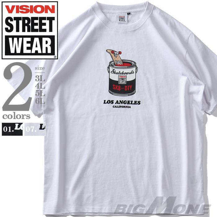 大きいサイズ メンズ VISION STREET WEAR ペンキ缶イラスト フロッキー プリント 半袖 Tシャツ 1505736