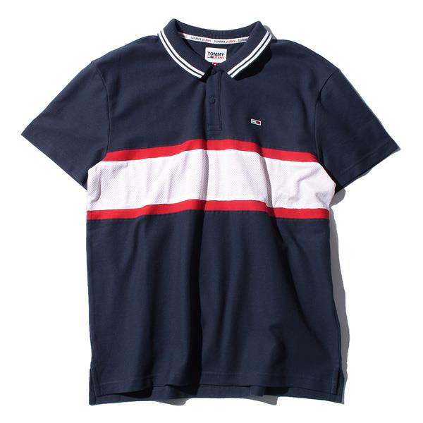 【WEB限定価格】大きいサイズ メンズ TOMMY JEANS トミージーンズ ボーダー柄 鹿の子 半袖 ポロシャツ USA直輸入 dm0dm10325