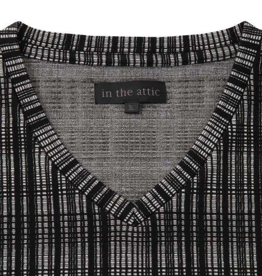 大きいサイズ メンズ in the attic 膨れチェック ジャガード 長袖 Vネック Tシャツ ブラック 1258-1390-2 2L 3L 4L 5L 6L