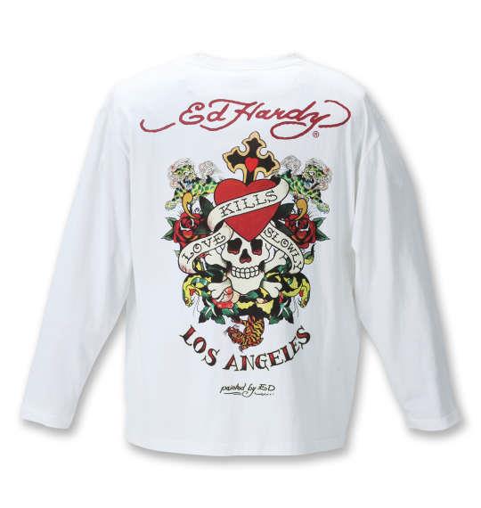 大きいサイズ メンズ Ed Hardy 天竺プリント 長袖 Tシャツ オフホワイト 1278-1315-1 3L 4L 5L 6L