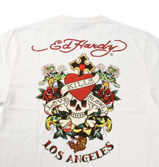 大きいサイズ メンズ Ed Hardy 天竺プリント 長袖 Tシャツ オフホワイト 1278-1315-1 3L 4L 5L 6L