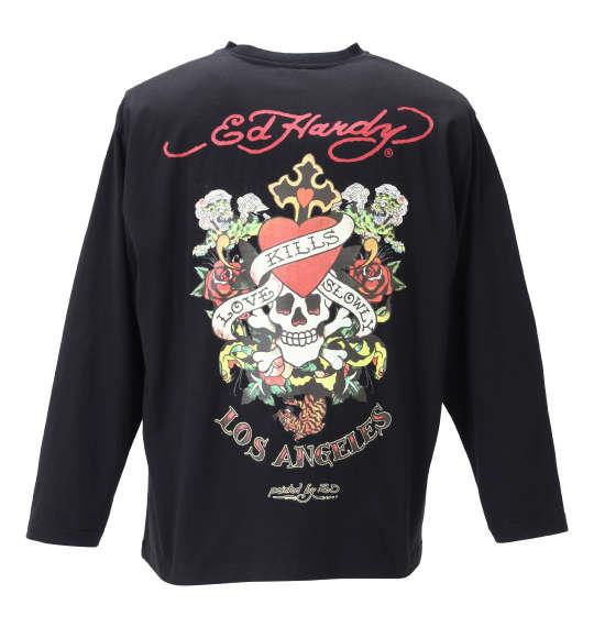 大きいサイズ メンズ Ed Hardy 天竺プリント 長袖 Tシャツ ブラック 1278-1315-2 3L 4L 5L 6L