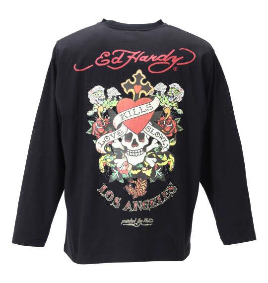 大きいサイズ メンズ Ed Hardy 天竺プリント 長袖 Tシャツ ブラック 1278-1315-2 3L 4L 5L 6L