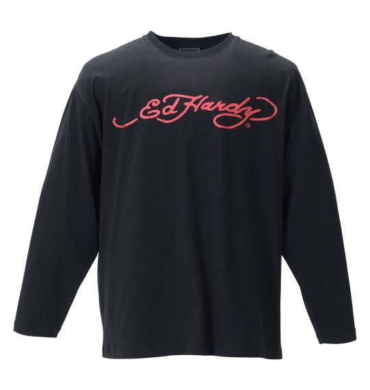 大きいサイズ メンズ Ed Hardy 天竺プリント 長袖 Tシャツ ブラック 1278-1315-2 3L 4L 5L 6L