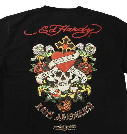 大きいサイズ メンズ Ed Hardy 天竺プリント 長袖 Tシャツ ブラック 1278-1315-2 3L 4L 5L 6L