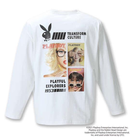 大きいサイズ メンズ PLAYBOY 天竺プリント 長袖 Tシャツ オフホワイト 1278-1335-1 3L 4L 5L 6L