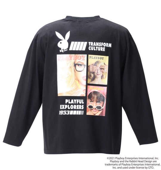 大きいサイズ メンズ PLAYBOY 天竺プリント 長袖 Tシャツ ブラック 1278-1335-2 3L 4L 5L 6L